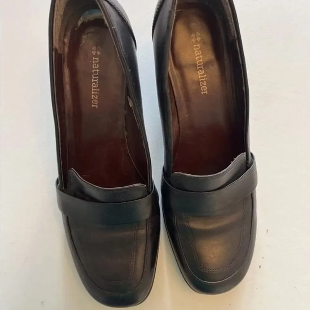 Naturalizer Leather Heeled Women’s 7.5 Slip-On Comfort Dress Shoes Black Classic